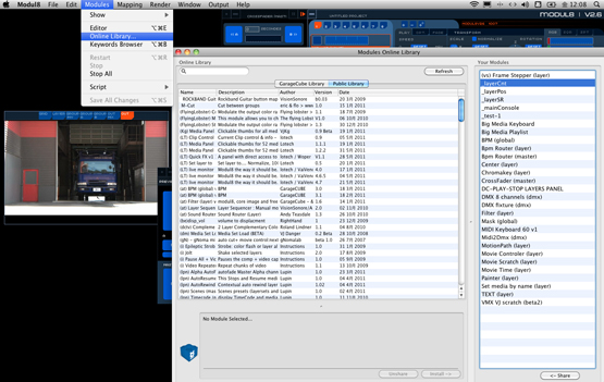 オンラインライブラリー。メーカーであるGrageCUBEが開発したモジュールは「GarageCUBE Library」に、ユーザーが開発した物は「Public Library」に表示される。世界中のユーザーが作るモジュールをダウンロードし、ソフトをカスタマイズすることが可能なのだ。