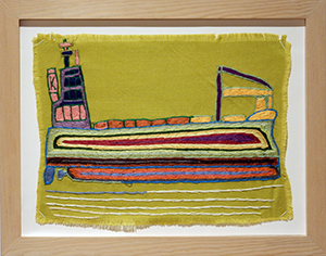 松原日光 「働く船」 布、刺繍糸/280×380mm 1996